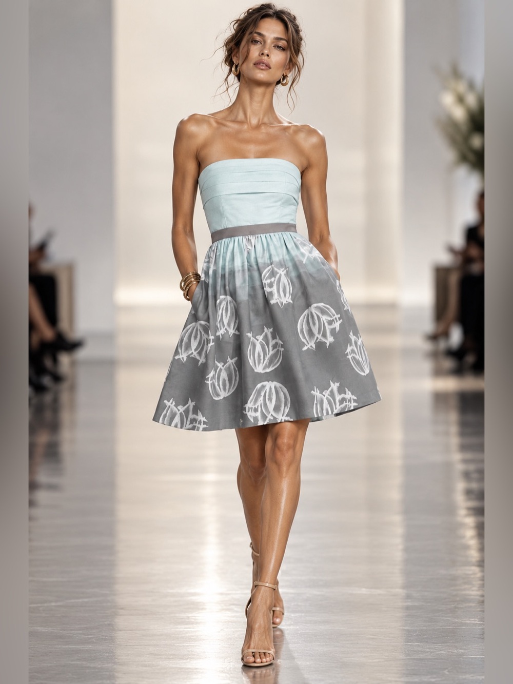 BCBGMAXAZRIA Strapless Dress 8 Floral Embroidered Pockets HOCO Sorority